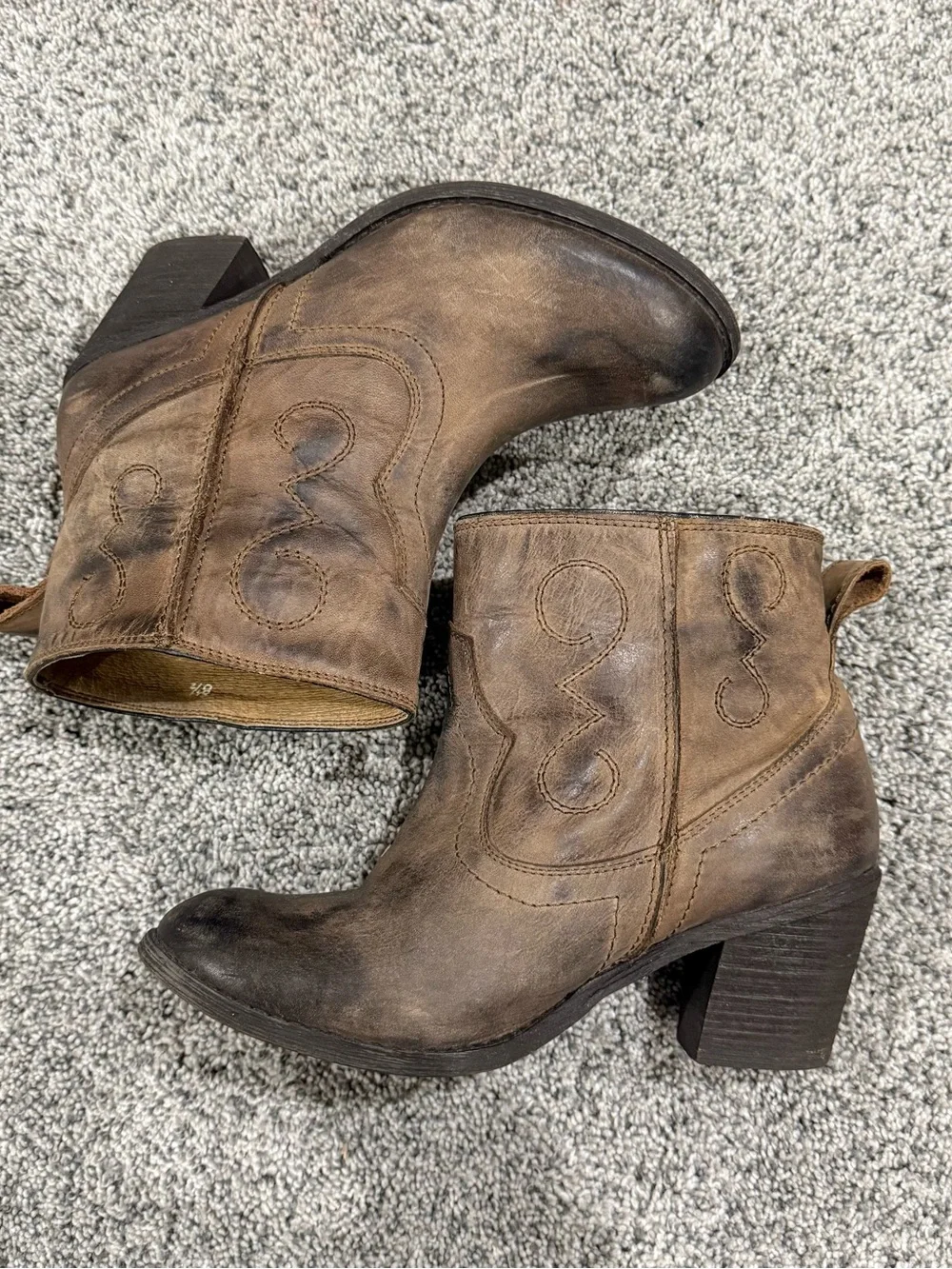 SEYCHELLES BROWN LEATHER PULL ON WESTERN ANKLE BOOTIES BOHO HEEL Women’s US 8.5